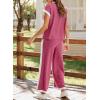 imageSHEWIN Womens 2 Piece Lounge Sets Casual Cap Short Sleeve Knit Sweater Tops Matching Wide Leg Pants Tracksuit SetRose