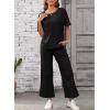 imageSHEWIN Womens 2 Piece Lounge Sets for Women Casual Waffle Knit Short Sleeve Tops and Wide Leg Pants Tracksuit SetBlack