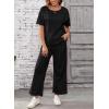 imageSHEWIN Womens 2 Piece Lounge Sets for Women Casual Waffle Knit Short Sleeve Tops and Wide Leg Pants Tracksuit SetBlack
