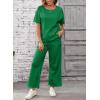 imageSHEWIN Womens 2 Piece Lounge Sets for Women Casual Waffle Knit Short Sleeve Tops and Wide Leg Pants Tracksuit SetGreen