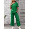 imageSHEWIN Womens 2 Piece Lounge Sets for Women Casual Waffle Knit Short Sleeve Tops and Wide Leg Pants Tracksuit SetGreen
