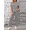 imageSHEWIN Womens 2 Piece Lounge Sets for Women Casual Waffle Knit Short Sleeve Tops and Wide Leg Pants Tracksuit SetGrey