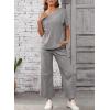 imageSHEWIN Womens 2 Piece Lounge Sets for Women Casual Waffle Knit Short Sleeve Tops and Wide Leg Pants Tracksuit SetGrey