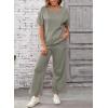 imageSHEWIN Womens 2 Piece Lounge Sets for Women Casual Waffle Knit Short Sleeve Tops and Wide Leg Pants Tracksuit SetMist Green