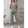 imageSHEWIN Womens 2 Piece Lounge Sets for Women Casual Waffle Knit Short Sleeve Tops and Wide Leg Pants Tracksuit SetMist Green