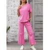imageSHEWIN Womens 2 Piece Lounge Sets for Women Casual Waffle Knit Short Sleeve Tops and Wide Leg Pants Tracksuit SetPink