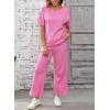 imageSHEWIN Womens 2 Piece Lounge Sets for Women Casual Waffle Knit Short Sleeve Tops and Wide Leg Pants Tracksuit SetPink