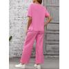 imageSHEWIN Womens 2 Piece Lounge Sets for Women Casual Waffle Knit Short Sleeve Tops and Wide Leg Pants Tracksuit SetPink