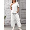 imageSHEWIN Womens 2 Piece Lounge Sets for Women Casual Waffle Knit Short Sleeve Tops and Wide Leg Pants Tracksuit SetWhite