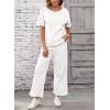 imageSHEWIN Womens 2 Piece Lounge Sets for Women Casual Waffle Knit Short Sleeve Tops and Wide Leg Pants Tracksuit SetWhite