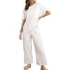 imageSHEWIN Womens 2 Piece Lounge Sets for Women Casual Waffle Knit Short Sleeve Tops and Wide Leg Pants Tracksuit SetWhite