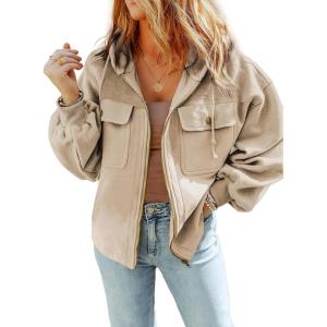 imageSHEWIN Jackets for Women Casual Long Sleeve Drawstring Fuzzy Sherpa Hooded Zip Up Jacket Coats With PocketsBeige