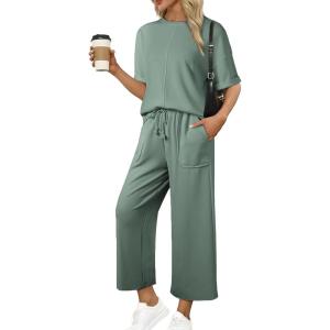 imageSHEWIN Women 2 Piece Outfits Sweat Set Casual Long Sleeve Crewneck Shirts With Pockets Matching Lounge Pants Sets Tracksuit Loungewear Sweatsuit Spring Clothes Black S