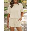 imageSHEWIN Two 2 Piece Sets for Women Short Sleeve Shirts High Waisted Shorts with Pockets Pajamas Lounge Matching SetBeige