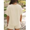 imageSHEWIN Two 2 Piece Sets for Women Short Sleeve Shirts High Waisted Shorts with Pockets Pajamas Lounge Matching SetBeige