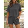 imageSHEWIN Two 2 Piece Sets for Women Short Sleeve Shirts High Waisted Shorts with Pockets Pajamas Lounge Matching SetBlack