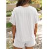imageSHEWIN Two 2 Piece Sets for Women Short Sleeve Shirts High Waisted Shorts with Pockets Pajamas Lounge Matching SetWhite