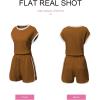 imageSHEWIN Womens 2 Piece Lounge Sets Casual Cap Sleeve Pullover Tops and Drawstring Shorts Tracksuit SetsBrown