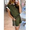 imageSHEWIN Womens 2 Piece Lounge Sets Casual Cap Sleeve Pullover Tops and Drawstring Shorts Tracksuit SetsDark Green