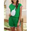 imageSHEWIN Womens 2 Piece Lounge Sets Casual Cap Sleeve Pullover Tops and Drawstring Shorts Tracksuit SetsGreen