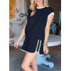 imageSHEWIN Womens 2 Piece Lounge Sets Casual Cap Sleeve Pullover Tops and Drawstring Shorts Tracksuit SetsNavy Blue