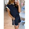 imageSHEWIN Womens 2 Piece Lounge Sets Casual Cap Sleeve Pullover Tops and Drawstring Shorts Tracksuit SetsNavy Blue