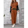 imageSHEWIN Womens 2 Piece Lounge Sets For Women Casual Long Sleeve Tops and Wide Leg Pants Matching SetBrown