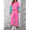 imageSHEWIN Womens 2 Piece Lounge Sets For Women Casual Long Sleeve Tops and Wide Leg Pants Matching SetRose Red