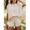 imageSHEWIN Womens 2 Piece Lounge Sets Oversized Crewneck Short Sleeve Shirts Drawstring Shorts Pajama SetsBeige