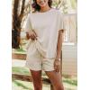imageSHEWIN Womens 2 Piece Lounge Sets Oversized Crewneck Short Sleeve Shirts Drawstring Shorts Pajama SetsBeige