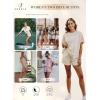 imageSHEWIN Womens 2 Piece Lounge Sets Oversized Crewneck Short Sleeve Shirts Drawstring Shorts Pajama SetsBeige
