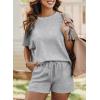 imageSHEWIN Womens 2 Piece Lounge Sets Oversized Crewneck Short Sleeve Shirts Drawstring Shorts Pajama SetsLight Grey