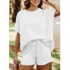 imageSHEWIN Womens 2 Piece Lounge Sets Oversized Crewneck Short Sleeve Shirts Drawstring Shorts Pajama SetsWhite