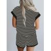 imageSHEWIN Womens 2 Piece Outfits Sweatsuit Casual Loose Striped Short Sleeve Tops Shorts Lounge Sets with PocketsBlack