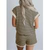 imageSHEWIN Womens 2 Piece Outfits Sweatsuit Casual Loose Striped Short Sleeve Tops Shorts Lounge Sets with PocketsDark Apricot