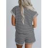imageSHEWIN Womens 2 Piece Outfits Sweatsuit Casual Loose Striped Short Sleeve Tops Shorts Lounge Sets with PocketsGrey