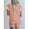 imageSHEWIN Womens 2 Piece Outfits Sweatsuit Casual Loose Striped Short Sleeve Tops Shorts Lounge Sets with PocketsPink