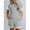 imageSHEWIN Womens 2 Piece Outfits Sweatsuit Casual Loose Striped Short Sleeve Tops Shorts Lounge Sets with PocketsWhite