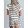 imageSHEWIN Womens 2 Piece Outfits Sweatsuit Casual Loose Striped Short Sleeve Tops Shorts Lounge Sets with PocketsWhite