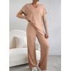 imageSHEWIN Womens Pajama Sets Long Sleeve 2 Piece Lounge Sets Ribbed Knit Sweater SleepwearApricot