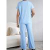 imageSHEWIN Womens Pajama Sets Long Sleeve 2 Piece Lounge Sets Ribbed Knit Sweater SleepwearSky Blue