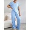 imageSHEWIN Womens Pajama Sets Long Sleeve 2 Piece Lounge Sets Ribbed Knit Sweater SleepwearSky Blue