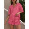 imageSHEWIN Womens Pajama Sets Short Sleeve 2 Piece Lounge Sets For Women Knit Sweater SleepwearCoral Paradise