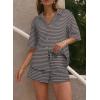 imageSHEWIN Womens Pajama Sets Short Sleeve 2 Piece Lounge Sets For Women Knit Sweater SleepwearLight Grey