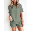 imageSHEWIN Womens Pajama Sets Waffle Knit Lounge Set 2 Piece Outfits Loungewear Sweatsuit with PocketsB Green