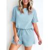imageSHEWIN Womens Pajama Sets Waffle Knit Lounge Set 2 Piece Outfits Loungewear Sweatsuit with PocketsC Blue