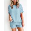 imageSHEWIN Womens Pajama Sets Waffle Knit Lounge Set 2 Piece Outfits Loungewear Sweatsuit with PocketsC Blue