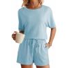 imageSHEWIN Womens Pajama Sets Waffle Knit Lounge Set 2 Piece Outfits Loungewear Sweatsuit with PocketsC Blue