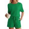imageSHEWIN Womens Pajama Sets Waffle Knit Lounge Set 2 Piece Outfits Loungewear Sweatsuit with PocketsC Dark Green