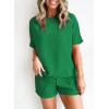 imageSHEWIN Womens Pajama Sets Waffle Knit Lounge Set 2 Piece Outfits Loungewear Sweatsuit with PocketsC Dark Green